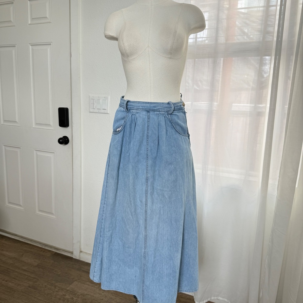 VTG Womens Light Wash Denim Midi Skirt Small Cottage twee country farm